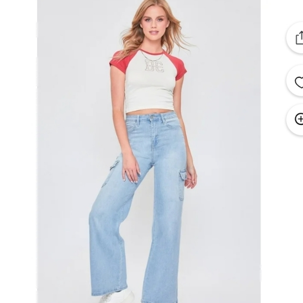 YMI High Rise Skater Wide Leg Cargo Lightwash Comfy Casual Loose Fit Jean - Picture 2 of 7